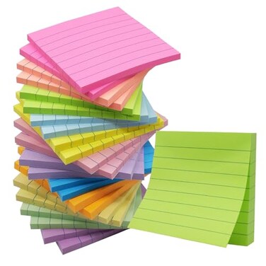 HCTBN 24 Pack Lined Sticky Notes 3x3 in Ruled Stickies Super Sticking Power Memo Pads12 Bright Multi Colors Sticky Notes with Lines SelfStick Note Pads