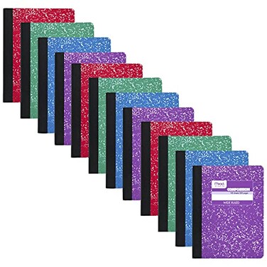 Mead Composition Notebook 12 Pack Wide Ruled Paper 712 x 934 100 Sheets per Comp Book Colors Will Vary 963759