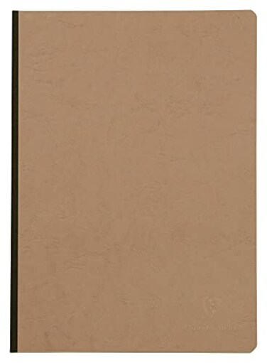 Clairefontaine 79142C Collection Age Bag A Sewn Notebook Canvas Back Tobacco A4 21x297 cm 192 Small Square Pages White Paper 90 g Glossy Card Cover Grain Leather