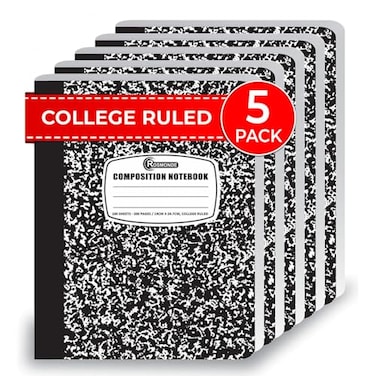 Rosmonde College Ruled Composition Notebooks 5 Pack 200 Pages 100 Sheets 934 x 712 White Black Marble Composition Book Hard Cover Sturdy Sewn Binding School College Office Supplies