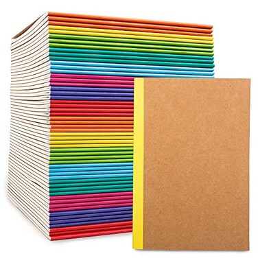 feela 56 Pack Composition Notebooks Bulk Kraft Cover Lined Blank College Ruled Composition Travel Journals with Rainbow Spines For Women Students Business 60 Pages 83x 55 A5 8 Colors