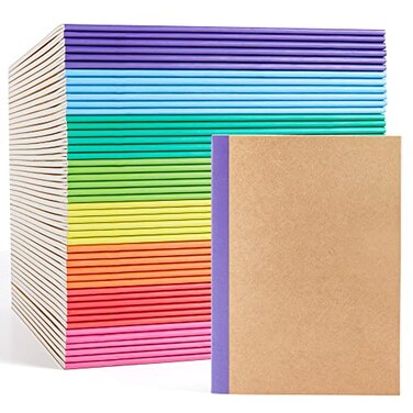 feela 48 Pack Composition Notebooks Bulk Kraft Cover Lined Blank College Ruled Composition Travel Journals with Rainbow Spines For Women Students Business 60 Pages 83x 55 A5 8 Colors