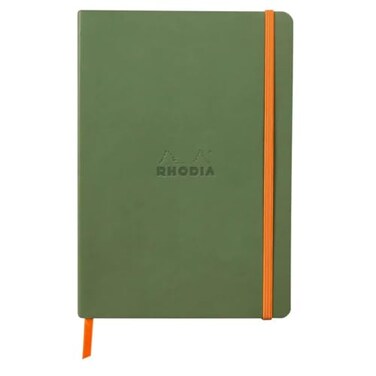 RHODIA 117440C Sage Soft Notebook A5 Dotted Dot 160 pages Ivory Clairefontaine Paper 90 gm Bookmark Elastic Closure Faux Leather Cover Rhodiarama Collection