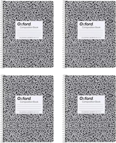 Oxford Spiral Composition Notebooks 4 Pack College Ruled Paper 934 x 712 Inches 80 Sheets Black Marble Cover 64951