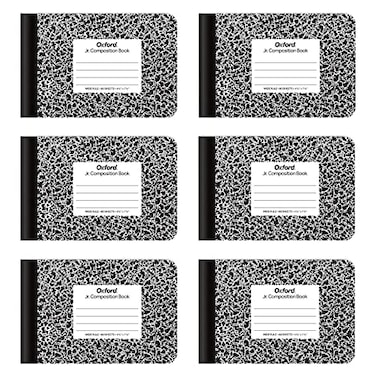Oxford Jr Composition Notebooks School Supplies Notebooks for School Half Size 478 x 712 Inches Wide Ruled Paper 80 Sheets Kids Journal Black Marble Covers 6 Pack 63773