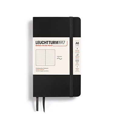 LEUCHTTURM1917 Notebook Softcover Pocket A6123 Numbered Pages for Writing and Journaling Dotted Black