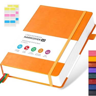 FOCUS DAY Hardcover Leather Notebooks College Ruled 320 Pages Notebook Journals for Writing Note Taking Women Men A5 57 X 84 Daily Notebook Journal Orange