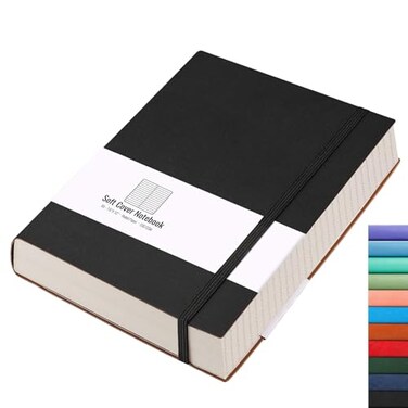 AHGXG Lined Journal Notebook 320 Numbered Pages Thick Journals for Men Large B5 College Ruled Notebook for Writing 100gsm Thick Paper Leather Softcover for Women Work School 76 X 10Black