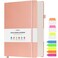 OFFIGIFT Lined Journal Notebook Large A5 College Ruled Notebook 312 Numbered Pages Work Notebook with Index Stickers 100gsm Thick Paper Hardcover Vegan Leather Journal for Women Men School Office Pink