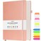 OFFIGIFT Lined Journal Notebook Large A5 College Ruled Notebook 312 Numbered Pages Work Notebook with Index Stickers 100gsm Thick Paper Hardcover Vegan Leather Journal for Women Men School Office Pink