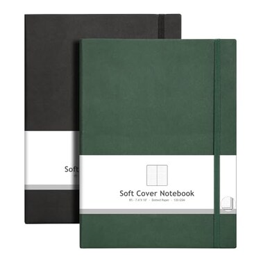 AHGXG Dotted Journal 2 Pack B5 Large Journal Dot Grid Notebook 76 X 10 with Thick 120gsm Dot Paper Soft Leather Cover Total 384 Pages Inner Pocket Black Green