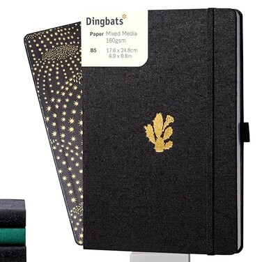 Dingbats* Notebooks Dingbats Pro Dotted Large B5 Notebook Black Textile Cover ThreadBound Writing Journal for Work Travel Pocket Elastic Closure Bookmark