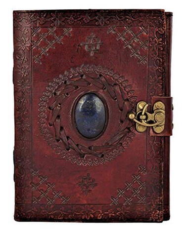 Tuzech Leather Journal Large Writing Notebook Handmade Leather Bound Vintage Journal For Women and Men with Lock And SemiPrecious Stone Gift For Art Travel Diary To Write In 7 by 5 Inches Brown