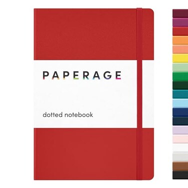 PAPERAGE Dotted Journal Notebook Red 160 Pages Medium 56 in x 8 in 100 GSM Thick Paper Hardcover Journaling Notebook for Work School Bullet Journaling