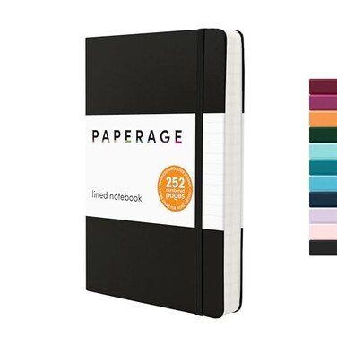 PAPERAGE Lined Journal Notebook Hardcover Journal for Women Men 252 Pages 56 in x 8 in College Ruled Journaling Notebook for Work School Supplies Note Taking Black