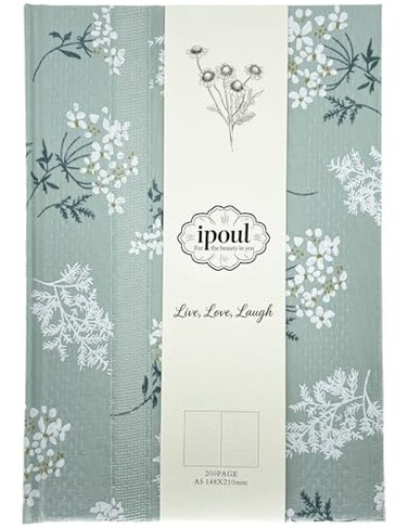 ipoul Floral Hardcover Notebook Flower Journal for women A5 200 Pages 6x8 Medium Lined Notebook Floret Printed Fabric Cloth Similar Embroidered Linen Garden Journal Green