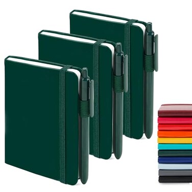 feela 3 Pack Pocket Notebook Journals with 3 Black Pens A6 Mini Cute Small Journal Notebook Bulk Hardcover College Ruled Notepad with Pen Holder for Office School Supplies 35x 55 Dark Green