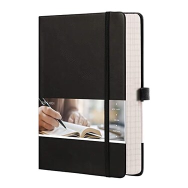 EMSHOI Graph Paper Notebook 256 Pages A5 Graph NotebookJournal Hard Cover 120gsm Thick Paper Smooth PU Leather Inner Pocket 575 838Black