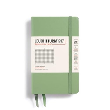 LEUCHTTURM1917 Notebook Hardcover Pocket A6187 Numbered Pages for Writing and Journaling Sage Squared