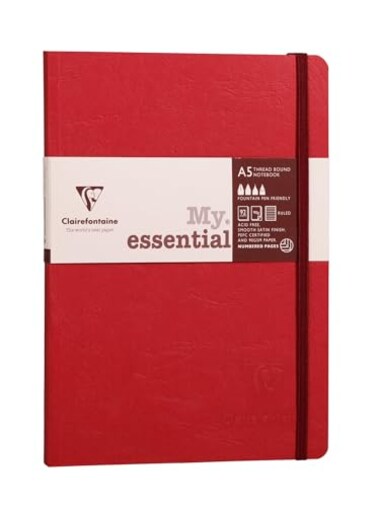 Clairefontaine 793432C Collection Age Bag One Stitched MyEssential Embroidered Elastic Notebook Red A5 148x21 cm 192 DOT Numbered Pages 90 g Ivory Paper Glossy Leather Grain Cover Card