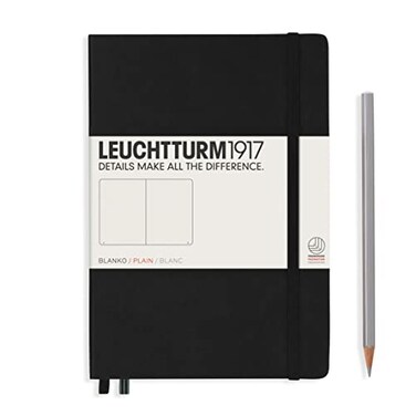 LEUCHTTURM1917 Notebook Hardcover Medium A5251 Numbered Pages for Writing and Journaling Black Plain