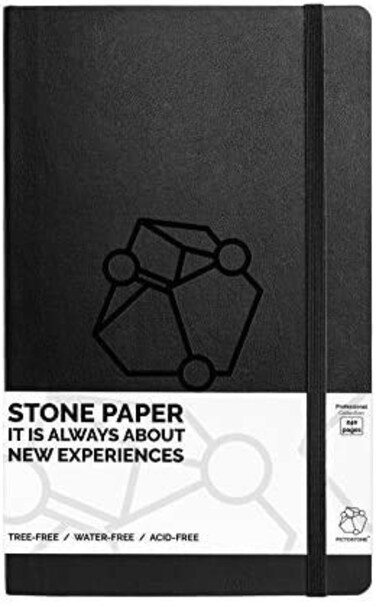 Pictostone Stone Paper Plain White Professional Notebook Black Hardcover with Leather Feel Size 5 x 825 13 cm x 21 cm 240 Pages