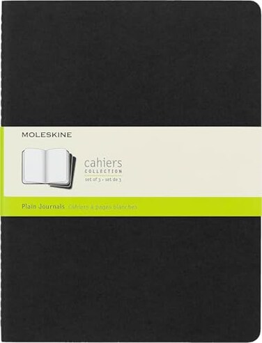 Moleskine Cahier Journal Soft Cover Large 5 x 825 RuledLined Black 80 Pages Set of 3