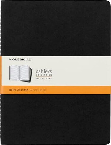 Moleskine Cahier Journals Soft Cover XL 75 x 95 RuledLined Black 120 Pages Set of 3