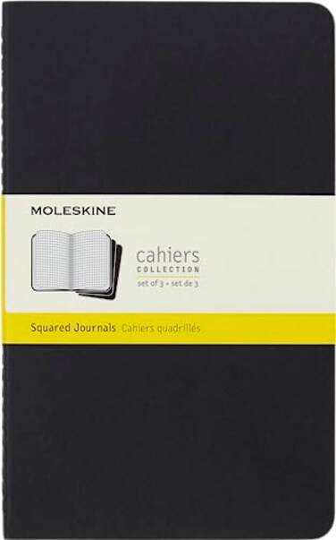 Moleskine Cahier Journal Soft Cover Large 5 x 825 RuledLined Black 80 Pages Set of 3