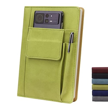 ADOUNOTES Refillable Lined PU Leather Journal Notebook A5 Size Journal for Women Men100gsm 200 Pages Thick Paper Notebooks with Pockets Daily Premium Notebook for Note Taking Meeting green