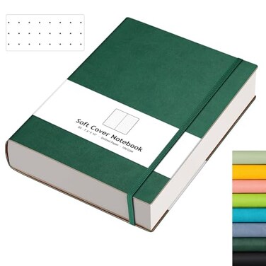 AHGXG Dotted Journal 320 Pages Dot Grid Notebook B5 Large Journal 100gsm Thick Dotted Paper Leather Softcover with Journal Stencils Inner Pocket 76 X 10 Dark Green