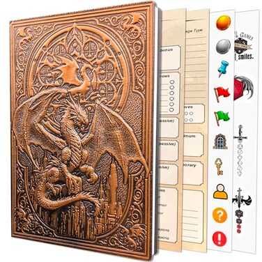 First Reign DnD Journal DD Notebook with 3D Dragon Embossed Hardcover DnD Character Journal Campaign Tracker 150 DnD Stickers included DD Character Sheet DnD Gifts Items Accessories for Players