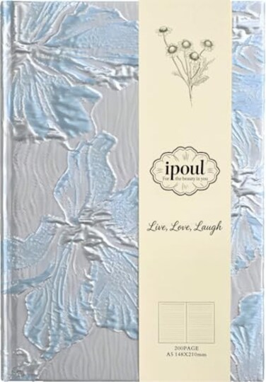 ipoul Hardcover Journal Flower Notebook A5 6x8 Lined Pages Layflat Beautiful Journal for Women Lily Flower Blue Journal for Writing Personal Notebook Dream Journal Self Care Journal