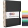 Forvencer Lined Spiral Journal Notebook with 300 Numbered Pages B5 College Ruled Thick Journals for Writing with 100GSM Paper Hardcover Notebooks with Contents for Work School Women Men Black