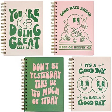 THiNKABLE Pink Green Aesthetic Hardcover Notebooks for Work A5 size 58 x 83 inch Cute Notebooks for School 4 Pack Retro Notebooks College Ruled Cute Spiral Journal for Women Kids Back to School Notebo