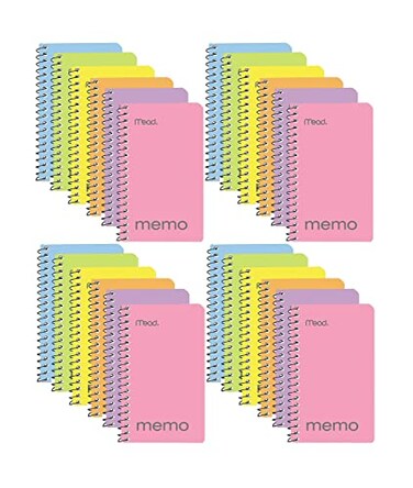 Mead Small Notebook 24 Pack of pocket notebook 3x5 College Ruled Small Memo Pad Wirebound 60 Sheets Pastel Colors of Mini Notebook in Bulk pack