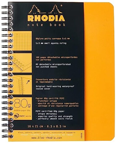Rhodia 193428C Spiral Notebook Full Binding Notebook Orange A5 Small Squares 160 Detachable Pages White Clairefontaine Paper 80 gm Soft and Resistant Cover Classic