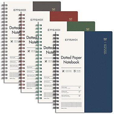 EMSHOI Dotted Journal Spiral Notebook 57 x 822 4 Pack 640 Pages 100gsm Thick Paper A5 Dot Grid Notebook Plastic Hardcover Dotted Notebook for Journaling Writing