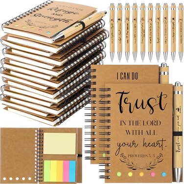 Spakon 60 Pcs 30 Set Fathers Day Christian Gifts Bulk Christian Bible Journals Sticky Notes Gift Set with Pens for Mothers Day Church Pastor Employee Appreciation Christmas VbsKraft