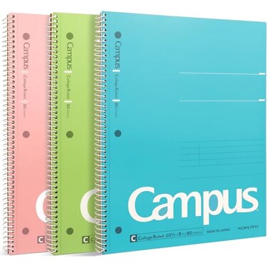KOKUYO Spiral Notebook 3 Pack Campus 1012 x 8 Subject Notebooks with College Ruled 80 Sheets Pink Blue Green 3 Holes School Spiral Journal for Work Study Note Taking WSGSU400G13