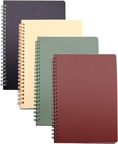 Yansanido Spiral Notebook 4 Pcs 83 Inch x 59 Inch A5 Thick Plastic Hardcover 8mm Ruled 4 Color 80 Sheets 160 Pages Journals for Study and Notes style 10Wine RedBrownGreenivory A5
