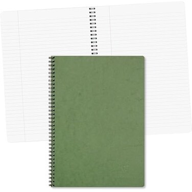 Clairefontaine 781453C Age Bag Collection A Green Spiral Notebook A4 21x297 cm 100 Lined Pages with Margin White Paper 90 g Glossy Card Cover Leather Grain