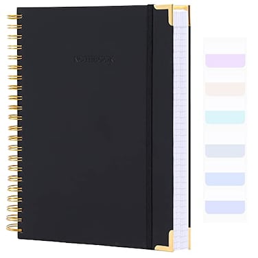 Amanple Spiral Notebook College Ruled Notebook Journal 85 x 11 300 Pages Leather Writing Journal for Women Men A4 Hardcover Notebook for Work School 24pcs Index Tabs Black