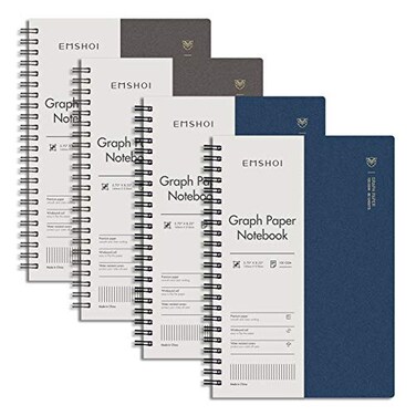 EMSHOI Graph Spiral Notebook 4 Pack A5 Graph Paper NotebookJournal Waterproof PVC Cover 100GSM Thick Paper with Free Sticky Notes 80 Sheets160 Pages Per Book 57 x 822 Coffee Blue
