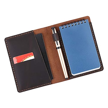 Fasjosma Leather Cover Compatible With Rite in the Rain Top Spiral Notebooks Handmade Top Bound Notebook Cover For 3 x 5 Writing Pad Holder Mini Pocket Notepad Holder COFFEE