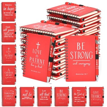 INSADA Christian Prayer Journal Spiral Red Notebooks Bulk with Pens Small Lined Notepads 413x543 Mothers Day Gifts for women Church Members Bible Study Groups 30 Sets Red