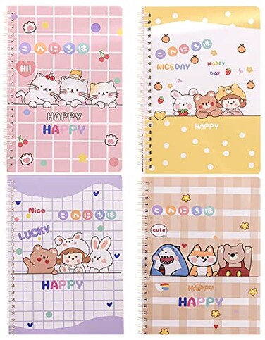 SHIDESHIN 4 Pack Cute A5 Spiral Notebooks Kawaii Journals 83 x 59 Thick Plastic Hardcover Lined Paper Notebook Gift Notepad Diary for Kids Girls Teens