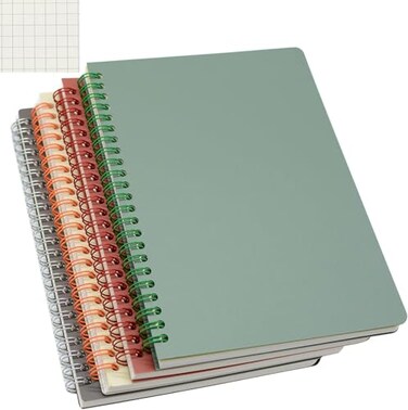 Yansanido Spiral Notebook 4 Pcs A5 Thick Plastic Hardcover Graph Paper 4 Color 80 Sheets 160 Pages Journals for Study and Notes Grid4pcs Wine RedBrownGreenivory A5