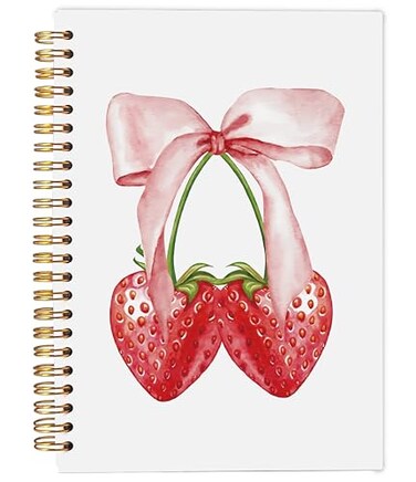 Ecezatik Strawberry Notebook Coquette Pink Bow Notebook Preppy Aesthetic Journal for Note Taking Cute Girly Notebook Preppy Gifts for Women Pink Office Supplies Spiral Notebook 55x83 Inch