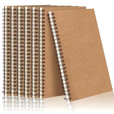 LABUK 7 Pack Blank Spiral Notebook A5 Unlined Notebook 100 Pages Journal Sketch Books 83x 55 Soft Cover Kraft Diary Planner 50 Sheets for School Travel Office Brown